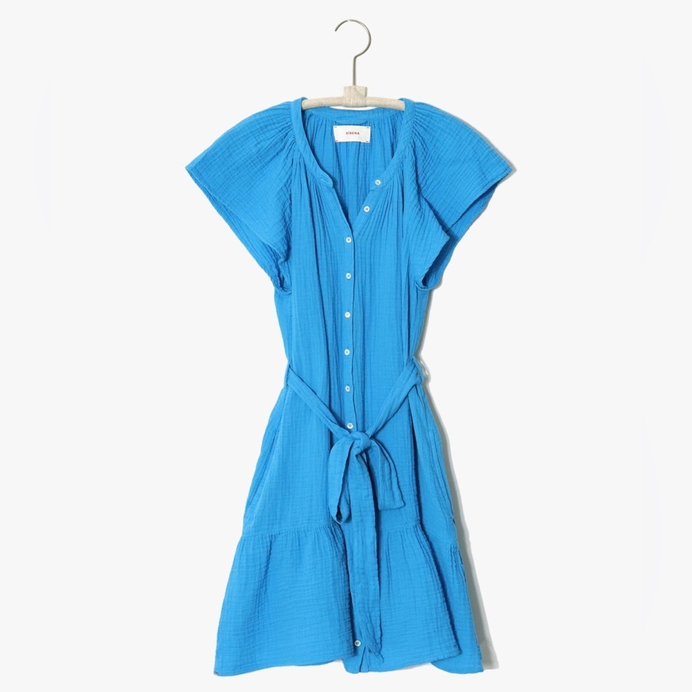 Xirena Jude Mini Dress in Acqua Cotton Gauze Belted Boho Casual Blue Sz M - Picture 3 of 16